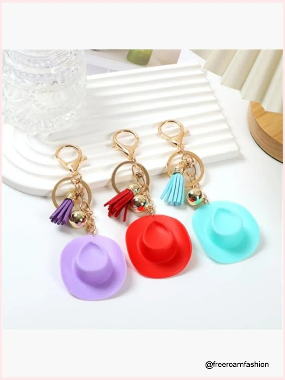 Cowgirl Hat Keychain with Tassel - Cute Disco Cowboy Hat Jewelry Decor